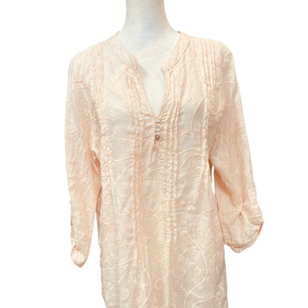 KENAR  Women's size Medium light pink 100% linen tunic Embroidered Blouse top